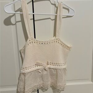 Zara Ivory Knit Top with Crochet Detail